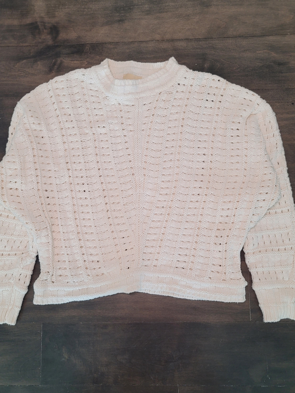 Elie Tahari Cream Open-Knit Crewneck Sweater